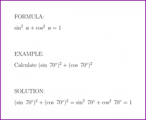sin^2 a + cos^2 a = ? (formula with example)